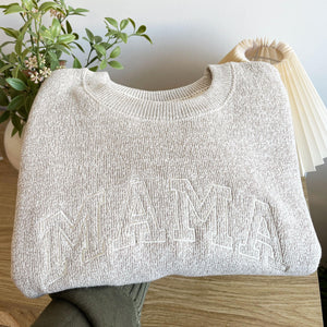 Custom MAMA Cozy Knit Fleece Pullover Crewneck Lane Sweatshirt| Embroidered MAMA Sweatshirt| Pregnancy Announcement |Gift for Mom | LS11EMA1