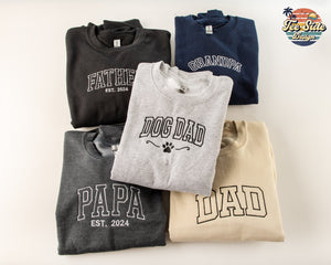 Embroidered Papa Est Sweatshirt, Custom Father Embroidered Gifts, Gift Tee For New Dad, Embroidered Grandpa Sweatshirt