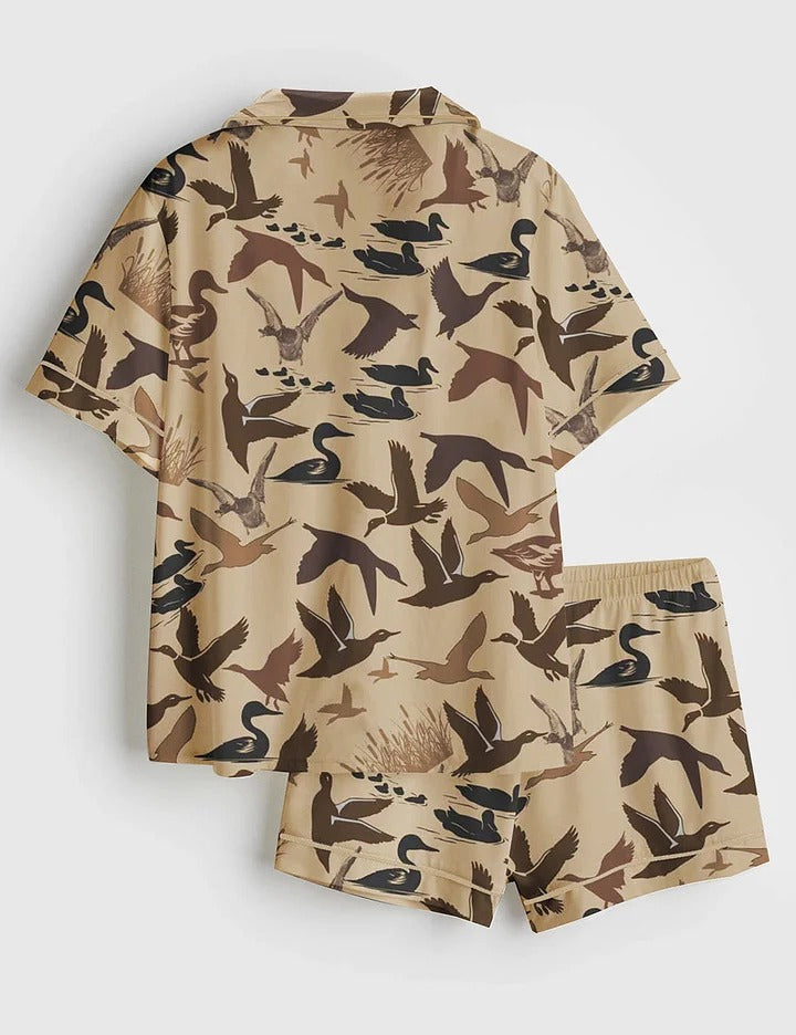 Women's Duck Camouflage Short Sleeve Satin Pajama Set