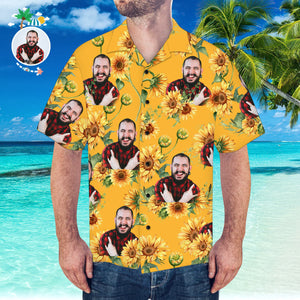 Custom Face Hawaiian Shirt Sunflower Pattern Hawaiian Shirt for Beach Party