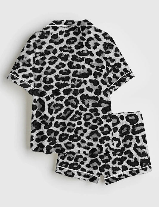 Women's Leopard Print Short Sleeve Satin Pajama Set
