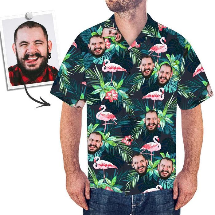 Custom Face All Over Print Hawaiian Shirt Seaside Flamingos