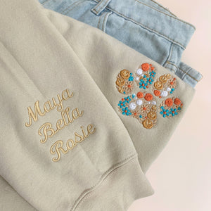 Floral Embroidered Fall Sweatshirt Custom Autumn Crewneck w Pet Name on Sleeve Fall Sweatshirt for Dog Lover Fall Fur MAMA Sweatshirt