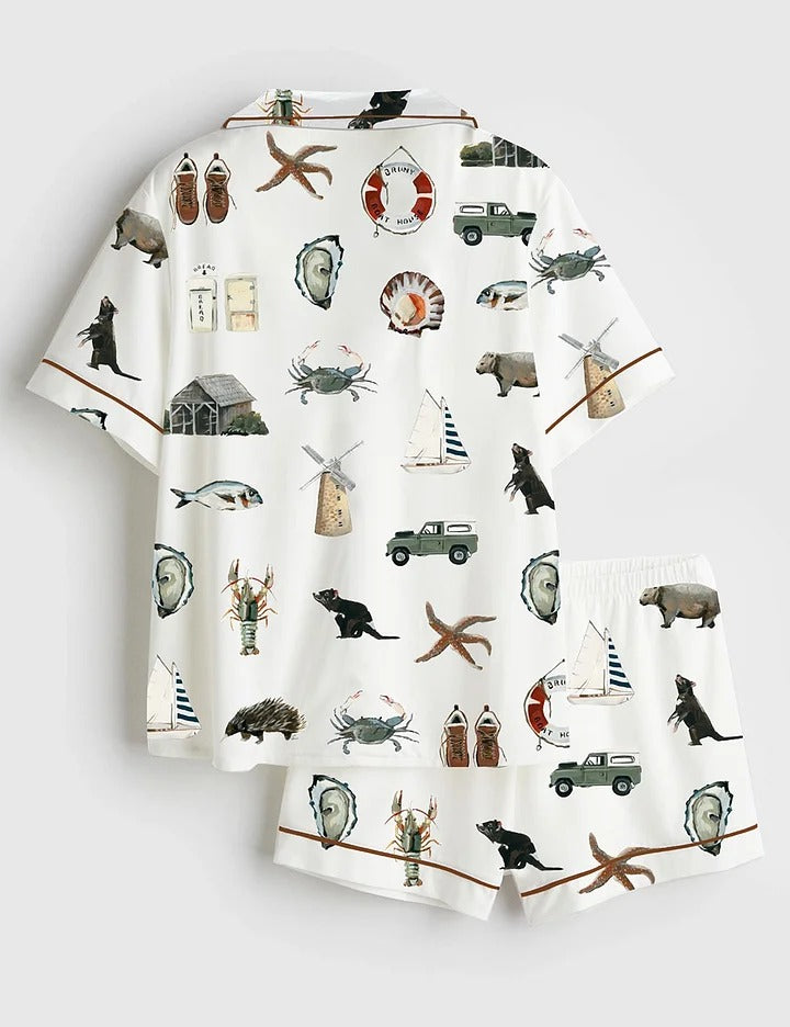 Women’s The Island Collection Western Painting Short Sleeve Satin Pajama Set