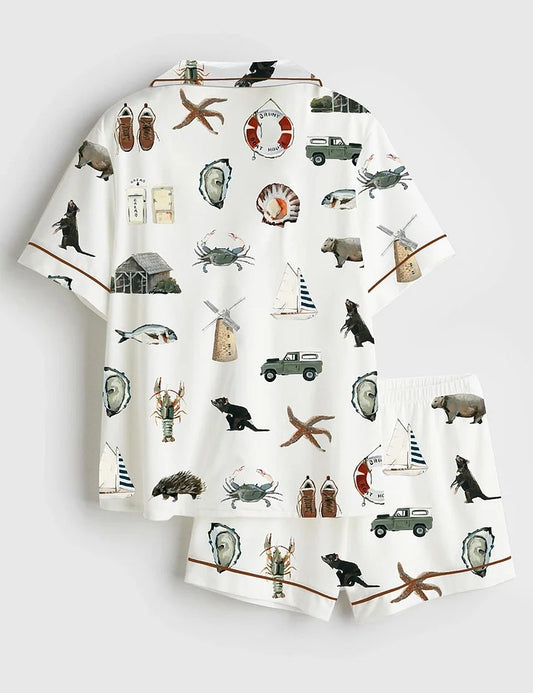 Women’s The Island Collection Western Painting Short Sleeve Satin Pajama Set