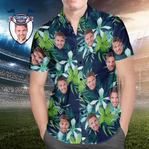 Custom Printed Hawaiian Shirt for Fans Personalized Face and Text Hawaiian Shirt Gift for fans - Leaves & Petal