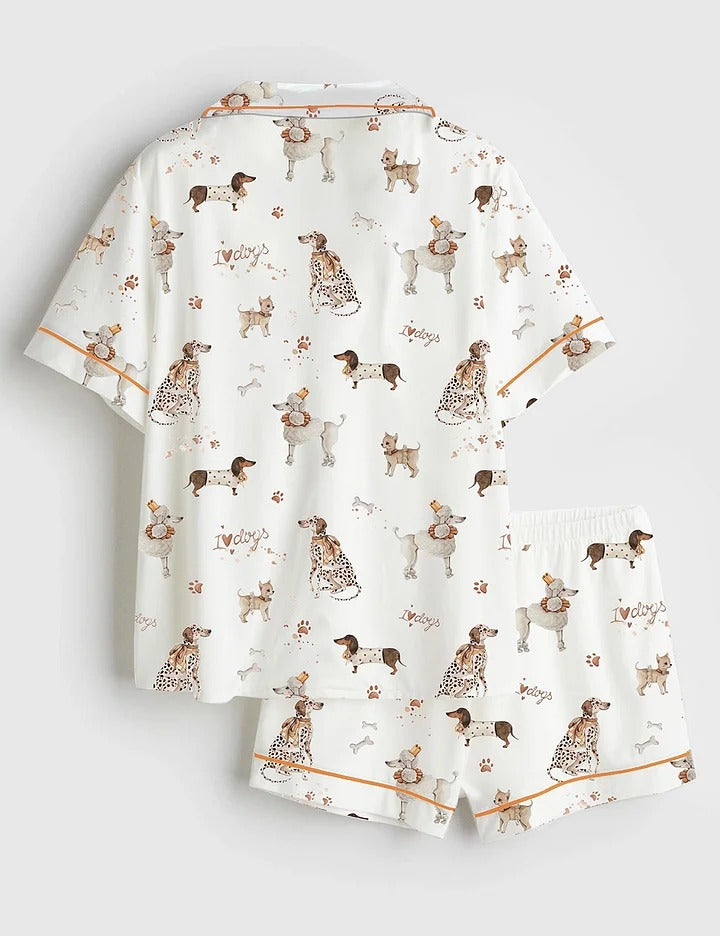 Women’s I Love Dogs Short Sleeve Satin Pajama Set