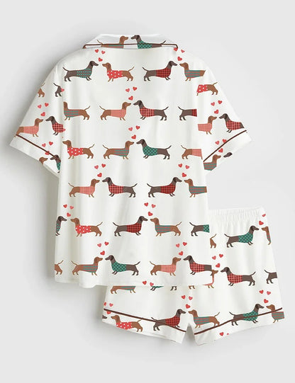 Women's Stylish Dachshund Dog Short Sleeve Satin Pajama Set
