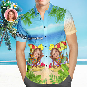 Custom Photo Hawaiian Shirt Couple Wears Personalized Face Hawaiian Shirt Birthday Baby