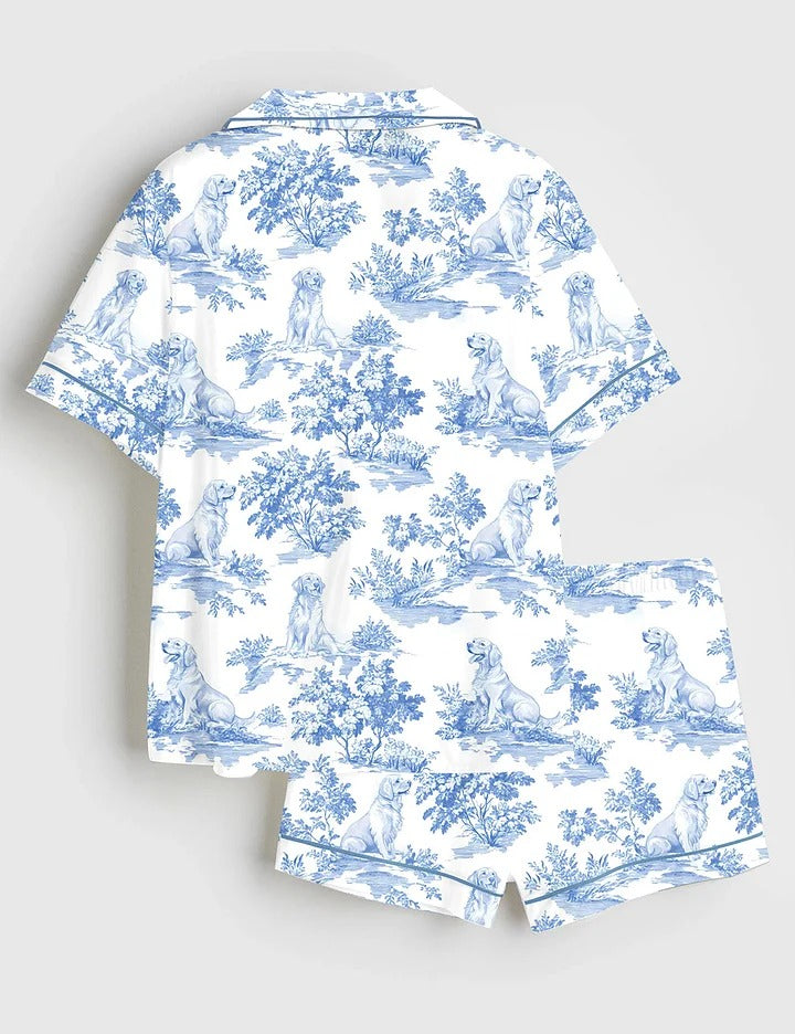 Women’s Golden Retriever Dog Lover Short Sleeve Satin Pajama Set