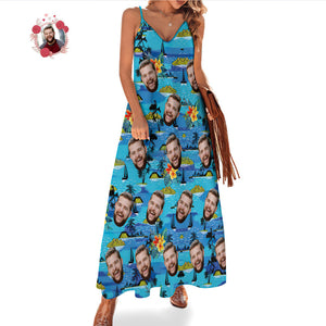 Custom Face Sling Hawaiian Style Long Dress Vice City Large Leaves