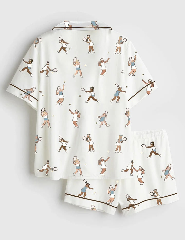 Women’s Tennis Players Tennis-themed Gifts Short Sleeve Satin Pajama Set