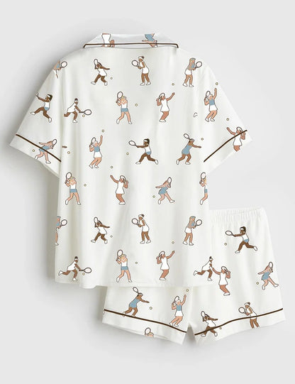Women’s Tennis Players Tennis-themed Gifts Short Sleeve Satin Pajama Set