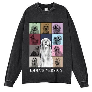 Custom Name Dog 2D Acid Washed Tshirt, Dog Era's Tour Art, Custom Dog Acid Washed Tshirt, Printable Pet Portrait Long Sleeve, Dog Ears Tour Hoodie