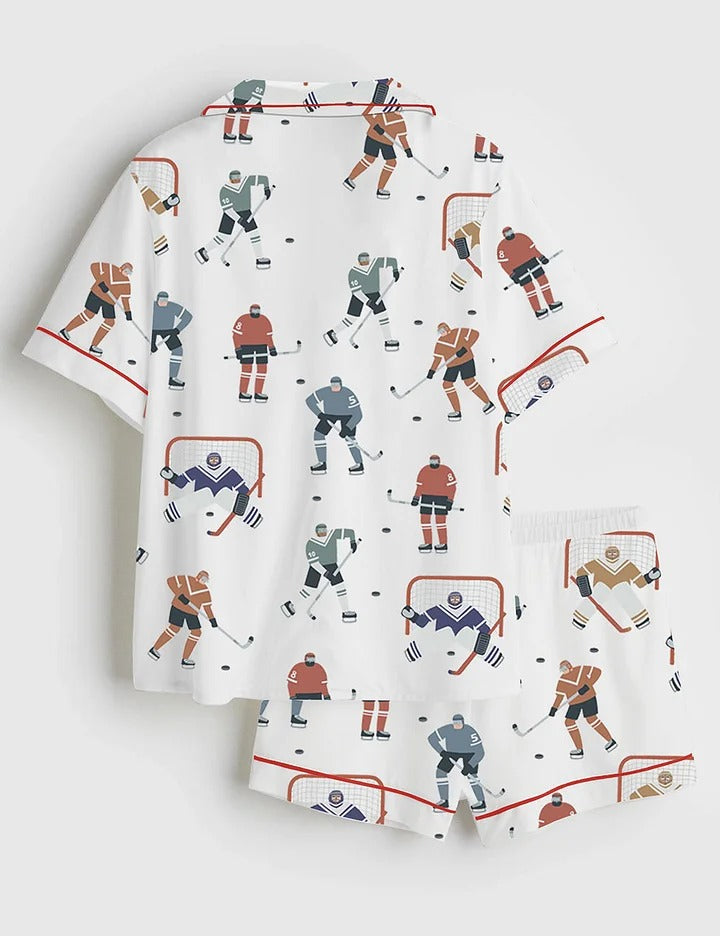Women's Hockey Player Short Sleeve Satin Pajama Set