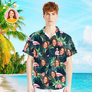 Custom Photo Hawaiian Shirt Couple Outfit Parent-child Wears Personalised Face Hawaiian Shirt Gift Flamingo Flower