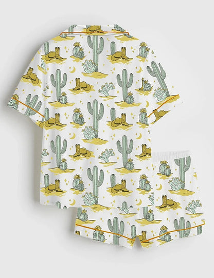 Women's Western Cowboy Short Sleeve Satin Pajama Set