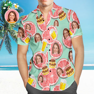 Custom Photo Hawaiian Shirt Couple Wears Personalized Face Hawaiian Shirt Gift Groovy Grapefruit