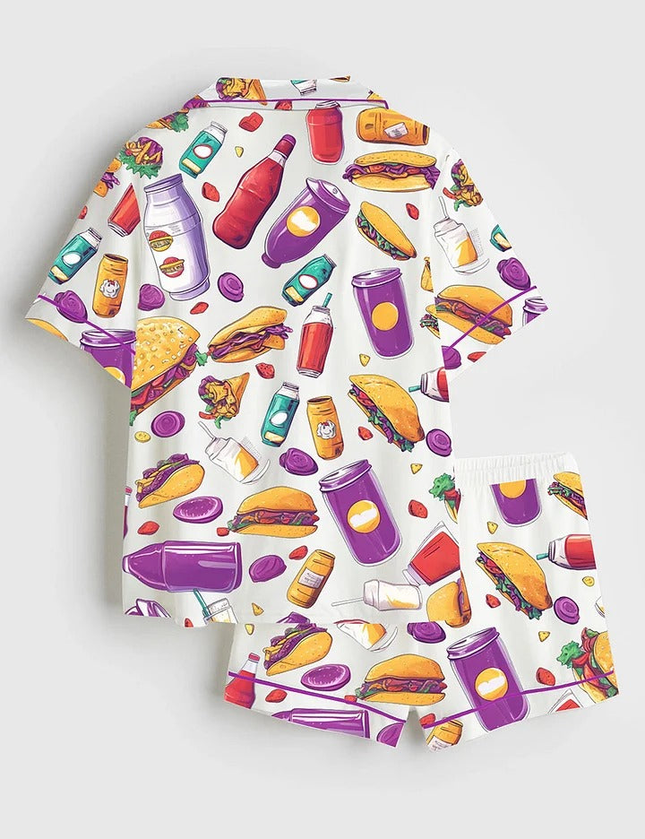 Women's Taco Short Sleeve Satin Pajama Set