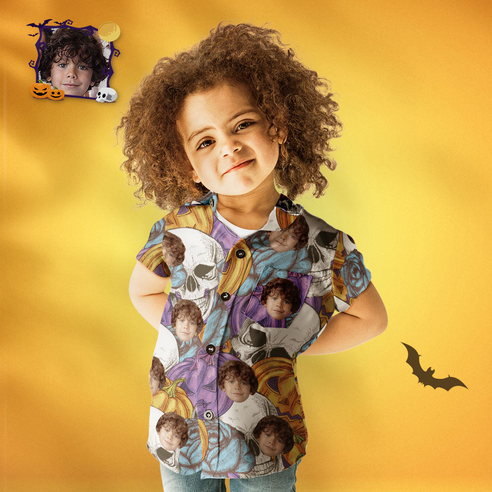 Custom Face Funny Pumpkin & Skull Print Family Matching Hawaiian Outfit