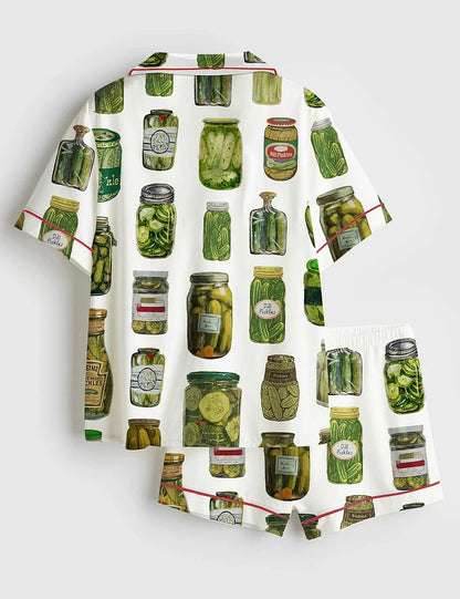 Women's Dill Pickle Collage Short Sleeve Satin Pajama Set