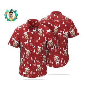 Custom Face Christmas Red Hawaiian Shirts Personalized Photo Shirts Gift For Men