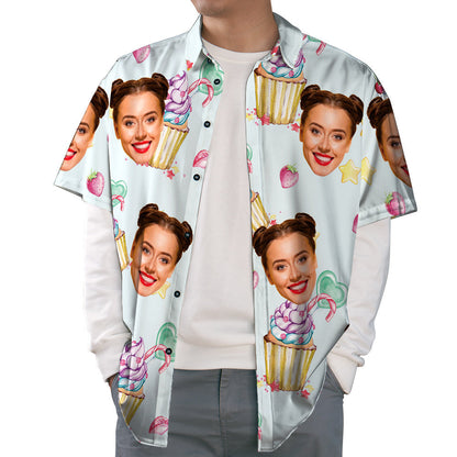 Personalized Face Hawaiian Shirt Ice Cream & Strawberry Summer Holiday Shirt Unisex