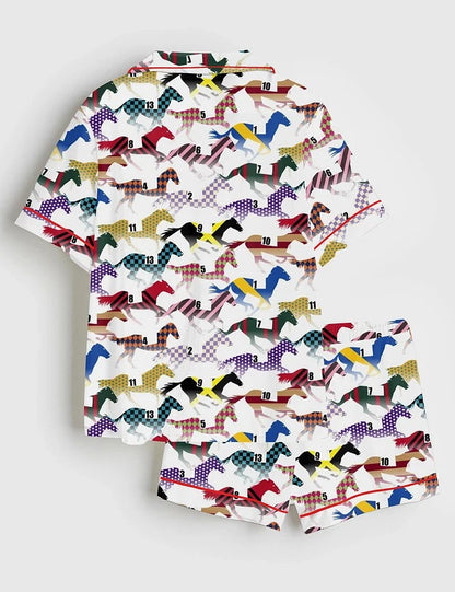 Women’s Western Kentucky Derby 151st Run For The Horse Print Short Sleeve Satin Pajama Set