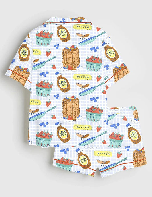 Women’s Pancake Food Artist Short Sleeve Satin Pajama Set