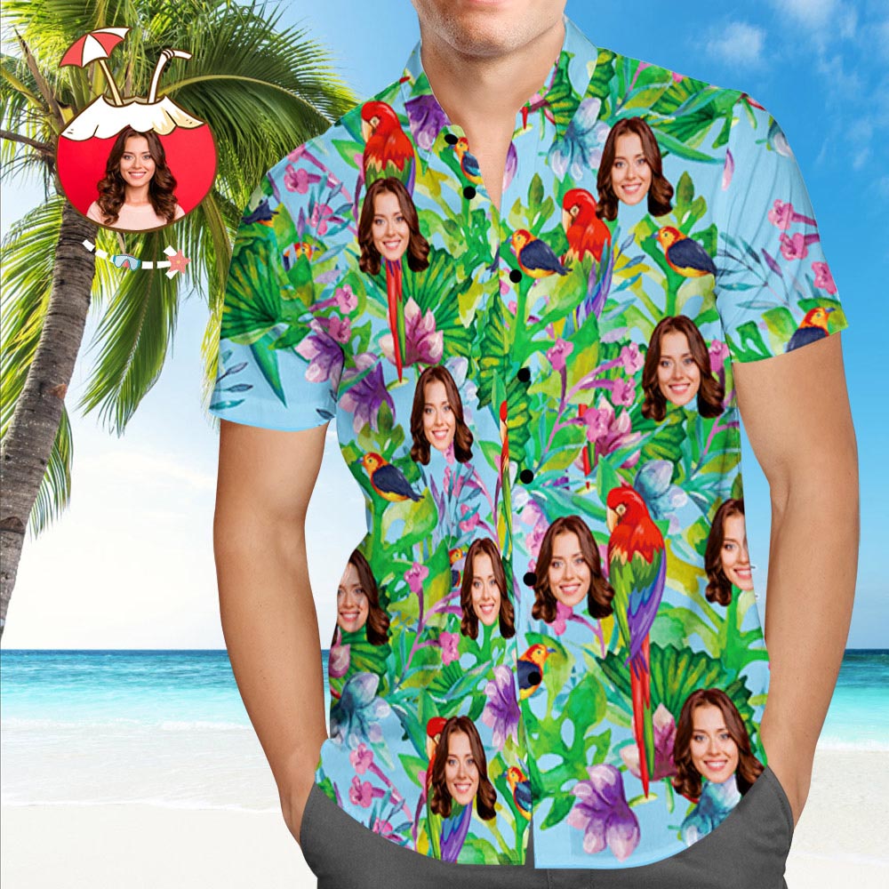 Custom Tropical Shirts with Face Custom Face Hawaiian Shirt Parrot