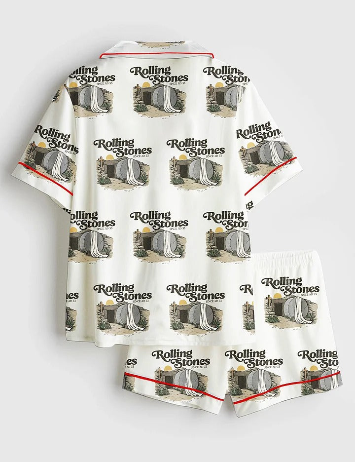 Women’s Rolling Stones Jesus Christ Faith Short Sleeve Satin Pajama Set
