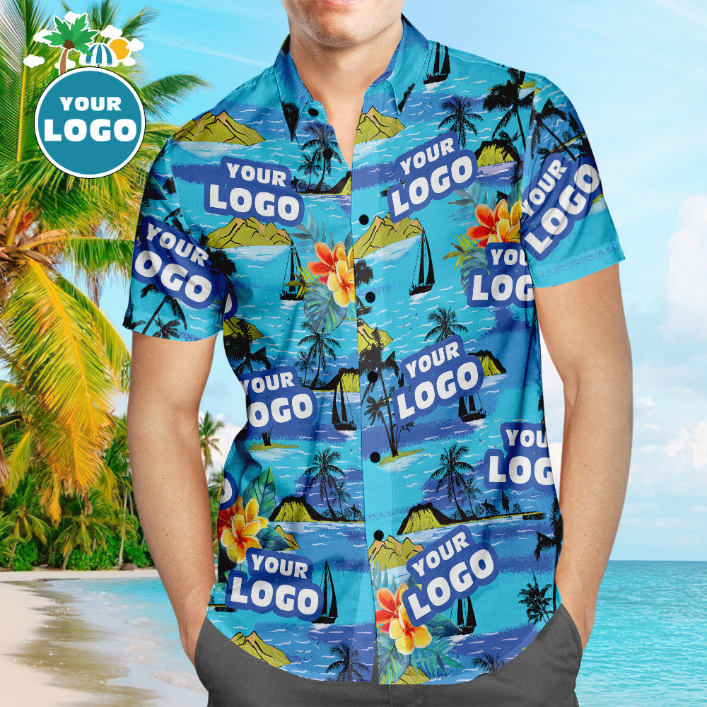 Custom Logo Hawaiian Shirts Mountains Personalized Aloha Beach Shirt For Men