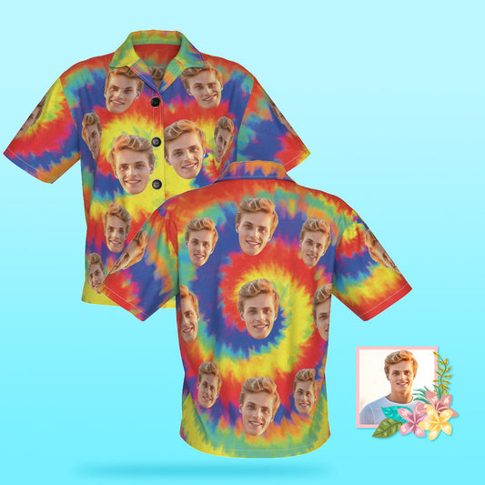 Custom Tie Dye Photo Hawaiian Shirt Beach Vacation Women's Popular All Over Print Hawaiian Beach Shirt