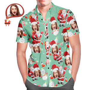 Custom Face Christmas Snowman Men's All Over Print Hawaiian Shirt Christmas Gift