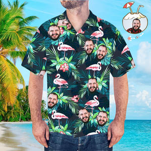 Custom Face Shirt Men's Hawaiian Shirt Flamingo Flower Hip Hop Style