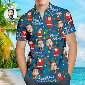 Custom Face Shirt Personalized Photo Men's Hawaiian Shirt Christmas Gift - Happy Santa