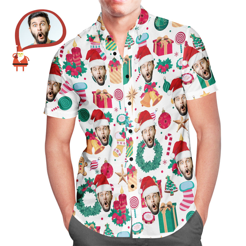 Funny Custom Face Christmas Pattern Hawaiian Shirt Gift for Him