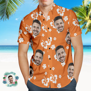 Custom Photo Hawaiian Shirt Beach Vacation Couple Wears Popular All Over Print Hawaiian Beach Shirt Holiday Gift Hibiscus