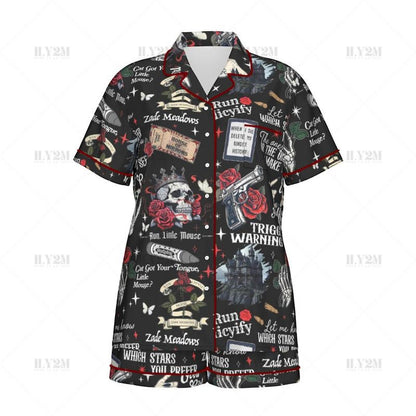 Run Little Mouse Haunting Adeline Short Sleeve Satin Pajama Set For Women