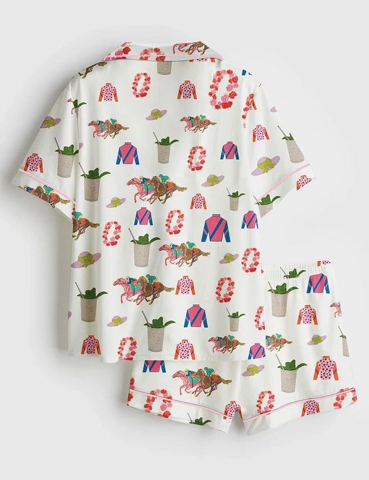 Women’s Kentucky Horse Derby Western Short Sleeve Satin Pajama Set