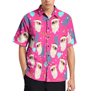 Custom Face Hawaiian Shirts Pink Christmas Men's Christmas Shirts Santa Claus