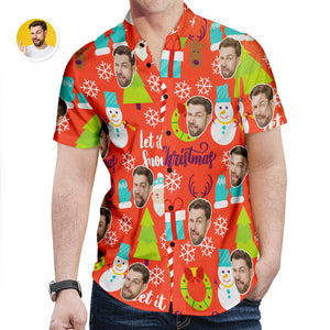 Custom Face Hawaiian Shirt Funny Snowman Red Christmas Hawaiian Shirt Gift for Him