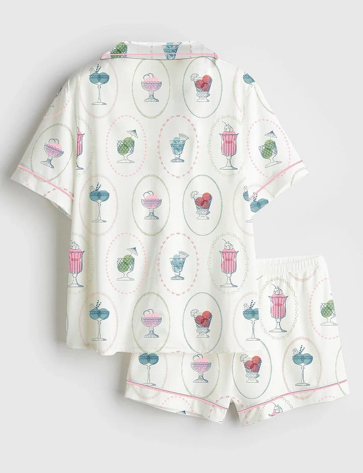 Women's Ice Cream Short Sleeve Satin Pajama Set