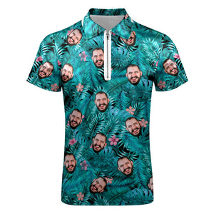 Custom Hawaiian Style Polo Shirt with Zipper Personalized Face Polo Shirt for Boyfriend or Husband