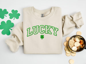 Embroidered Lucky Sweatshirt, Embroidered Crewneck, Saint Patrick's Day Sweatshirt, Lucky Sweatshirt, Green Sweatshirt, Women St Patricks