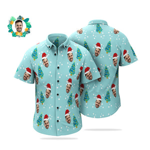 Custom Face Christmas Tree Hawaiian Shirts Personalized Photo Shirts Gift For Men