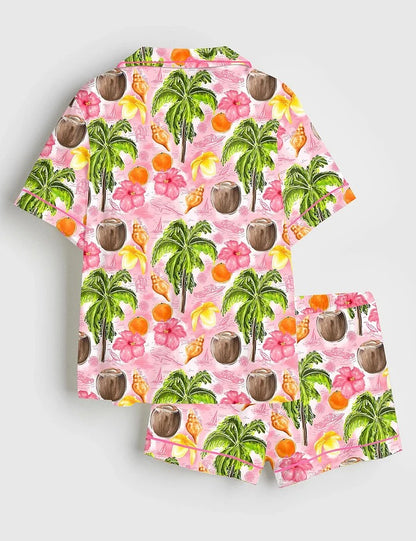 Women’s Florida Travel Pink Short Sleeve Satin Pajama Set