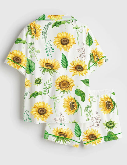 Women’s Sunflower Bouquets Short Sleeve Satin Pajama Set