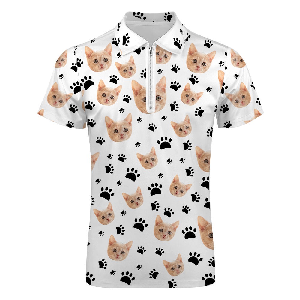 Custom Face Polo Shirt with Zipper Men's Polo Shirt for Pet Lovers