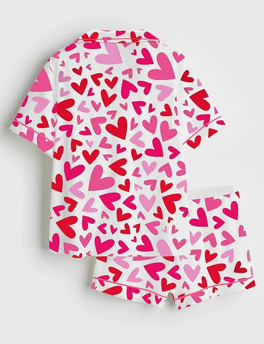 Women's Valentine Heart Short Sleeve Satin Pajama Set